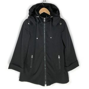 Calvin Klein Hooded Windbreaker Jacket Black Full Zip A-Line Coat XS